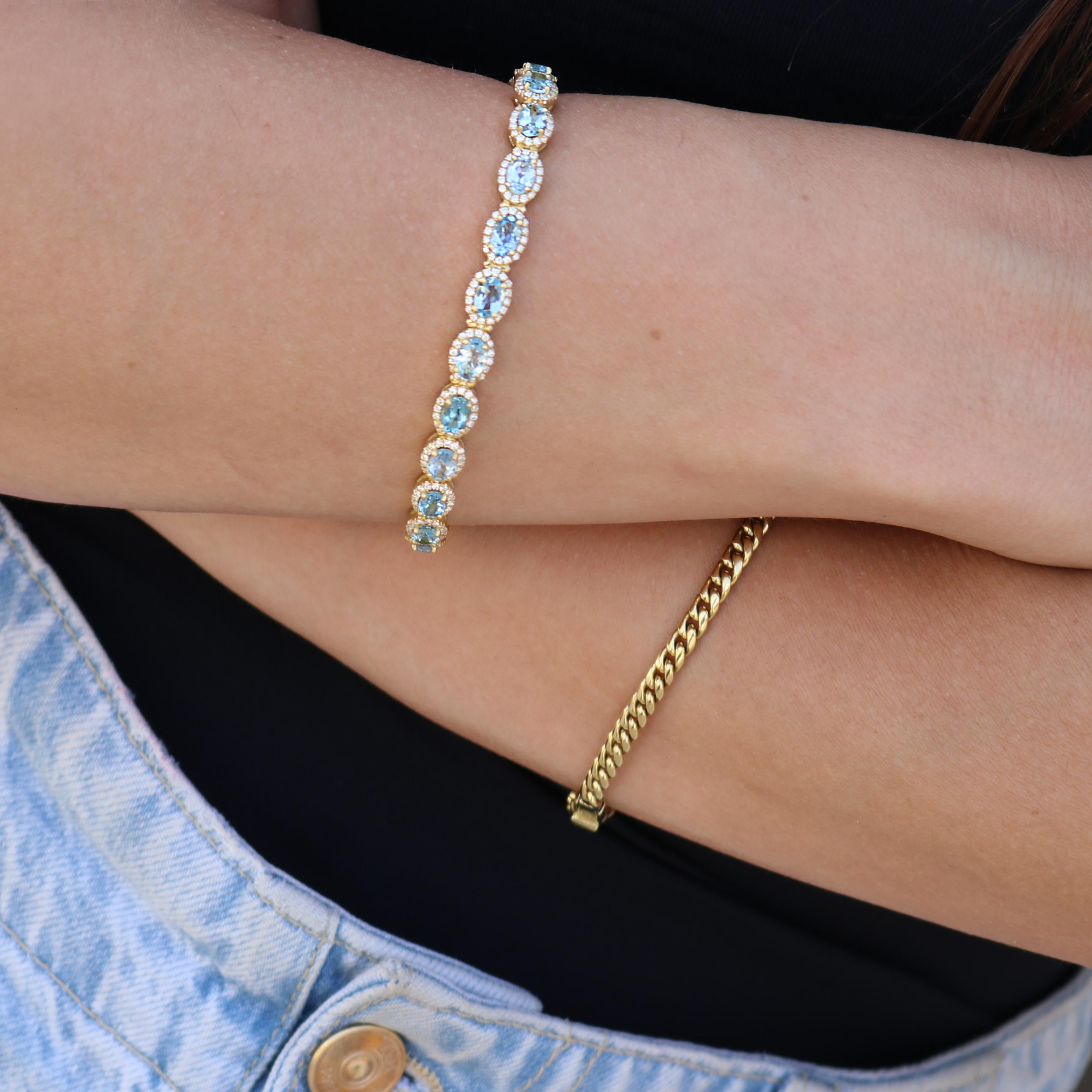 Colección Georgios Pulsera de Aguamarina de Oro Amarillo de 18 Kilates con Diamantes en venta 2
