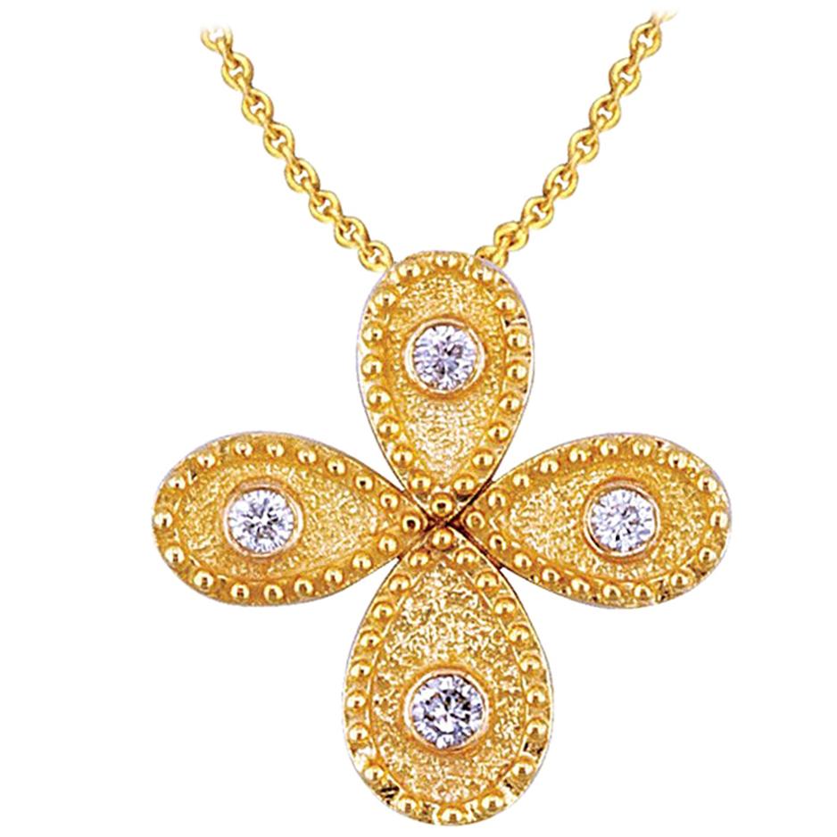 Georgios Collection 18 Karat Yellow Gold Diamond Byzantine Cross and Chain