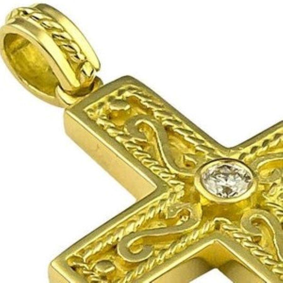 Georgios Collection 18 Karat Yellow Gold Diamond Byzantine Style Intricate Cross 6