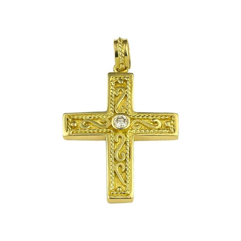 Georgios Collection 18 Karat Yellow Gold Diamond Byzantine Style Intricate Cross 7