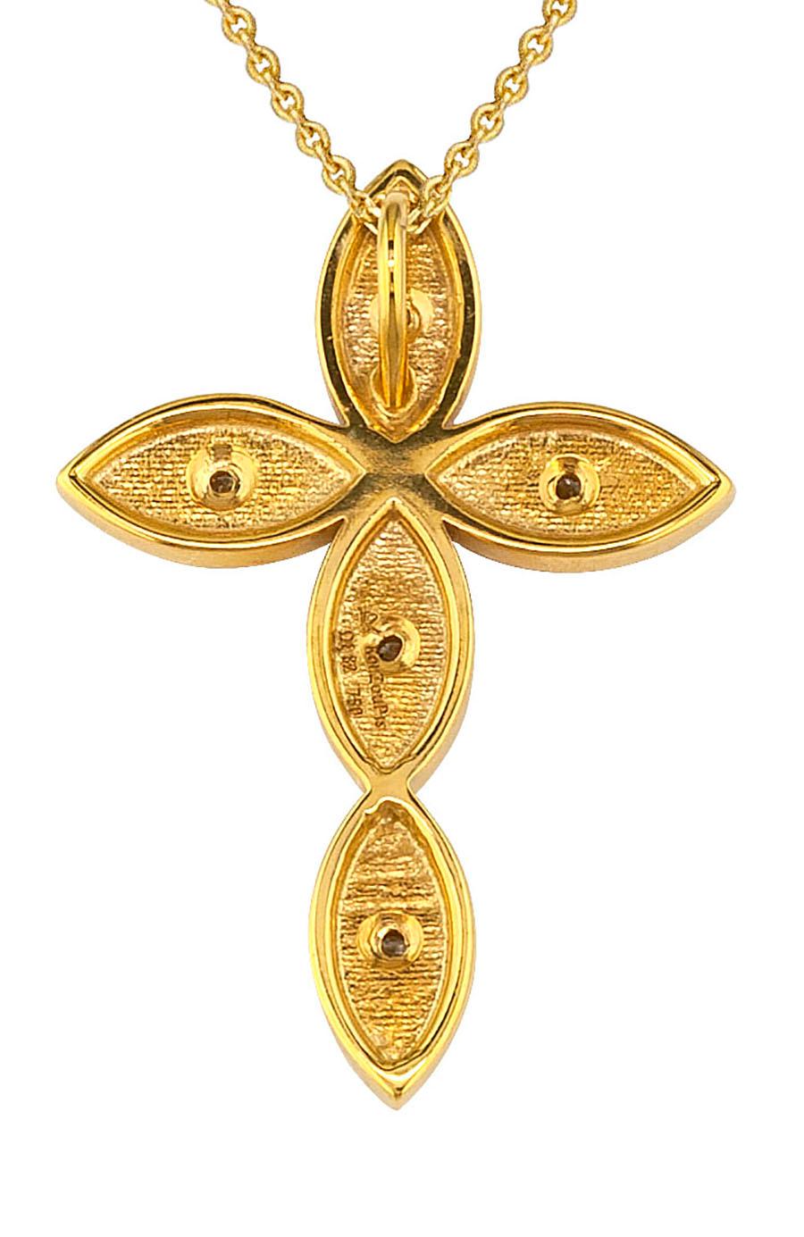 Georgios Collection 18 Karat Yellow Gold Diamond Byzantine Style Cross and Chain 4