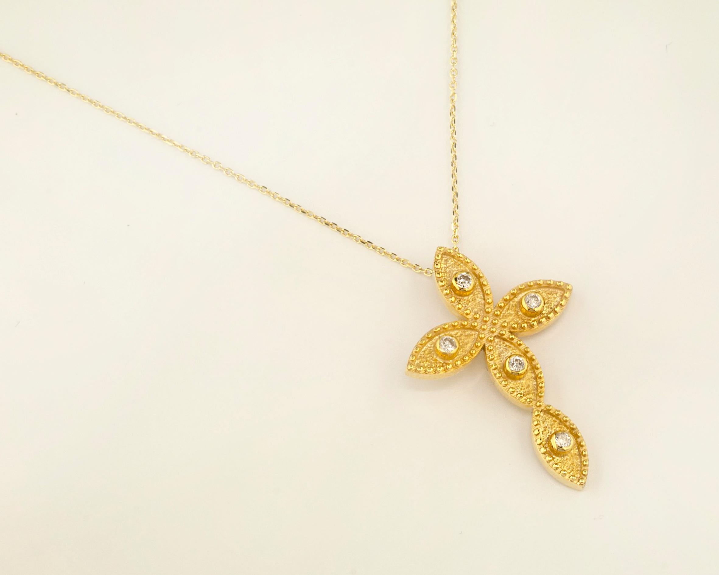 Georgios Collection 18 Karat Yellow Gold Diamond Byzantine Style Cross and Chain 8
