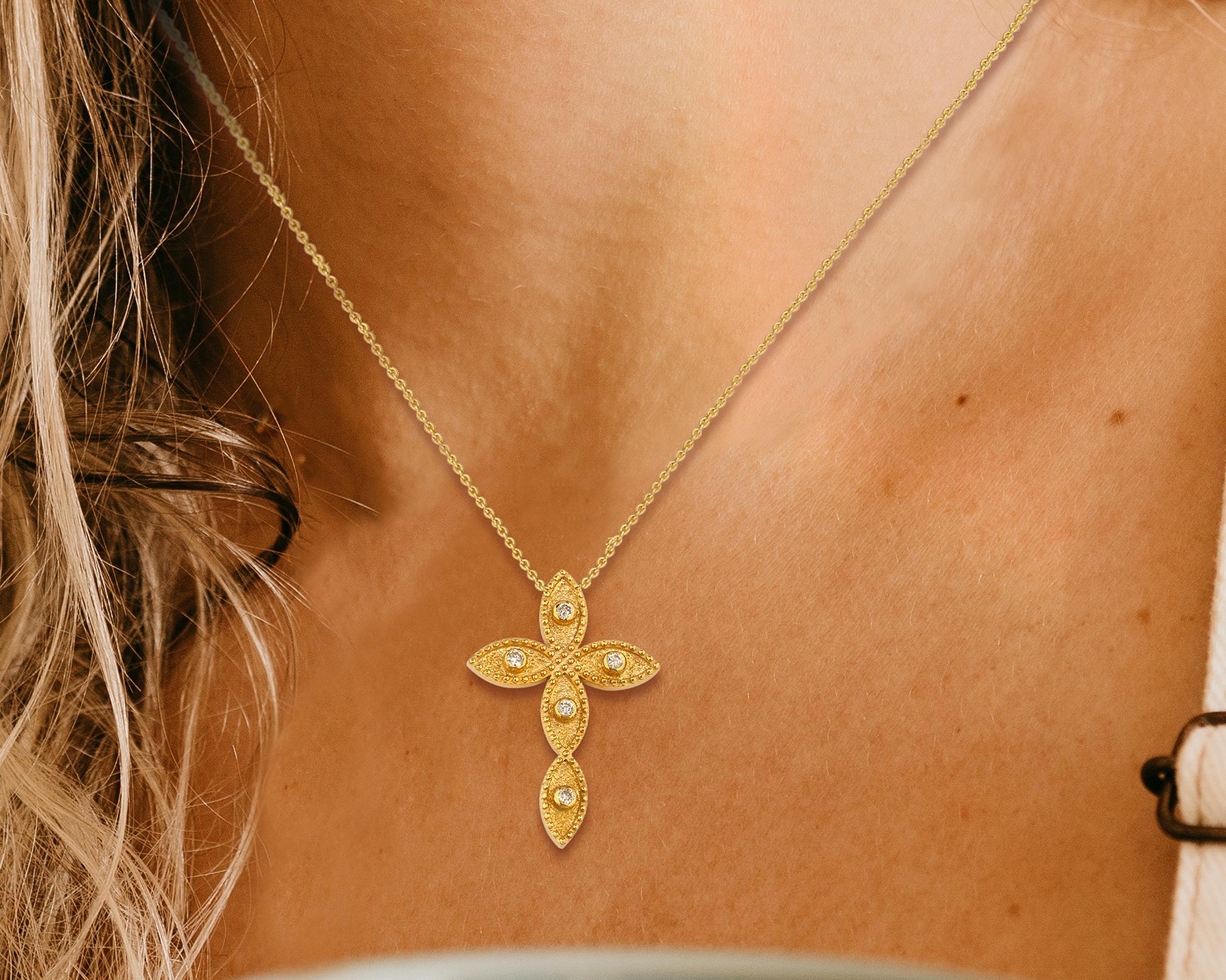 Georgios Collection 18 Karat Yellow Gold Diamond Byzantine Style Cross and Chain 9