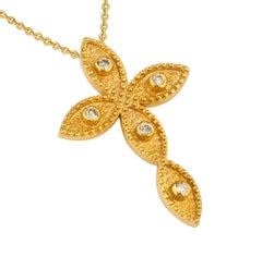 Georgios Collection 18 Karat Yellow Gold Diamond Byzantine Style Cross and Chain