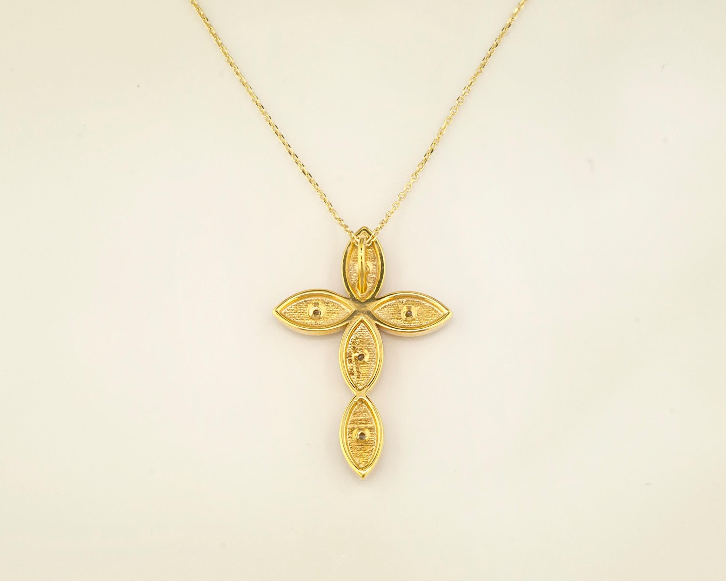Georgios Collection 18 Karat Yellow Gold Diamond Byzantine Style Cross and Chain 5