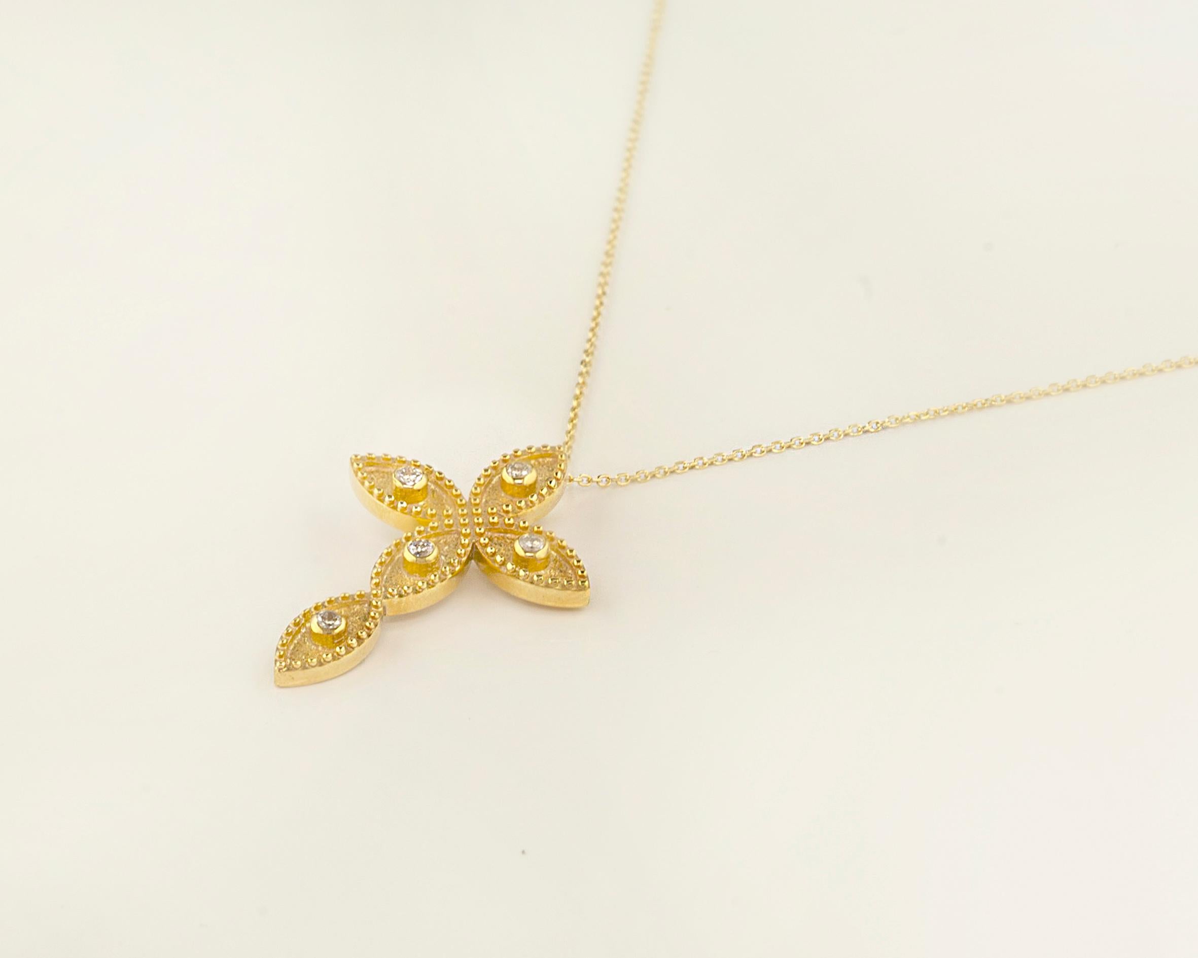 Georgios Collection 18 Karat Yellow Gold Diamond Byzantine Style Cross and Chain 6