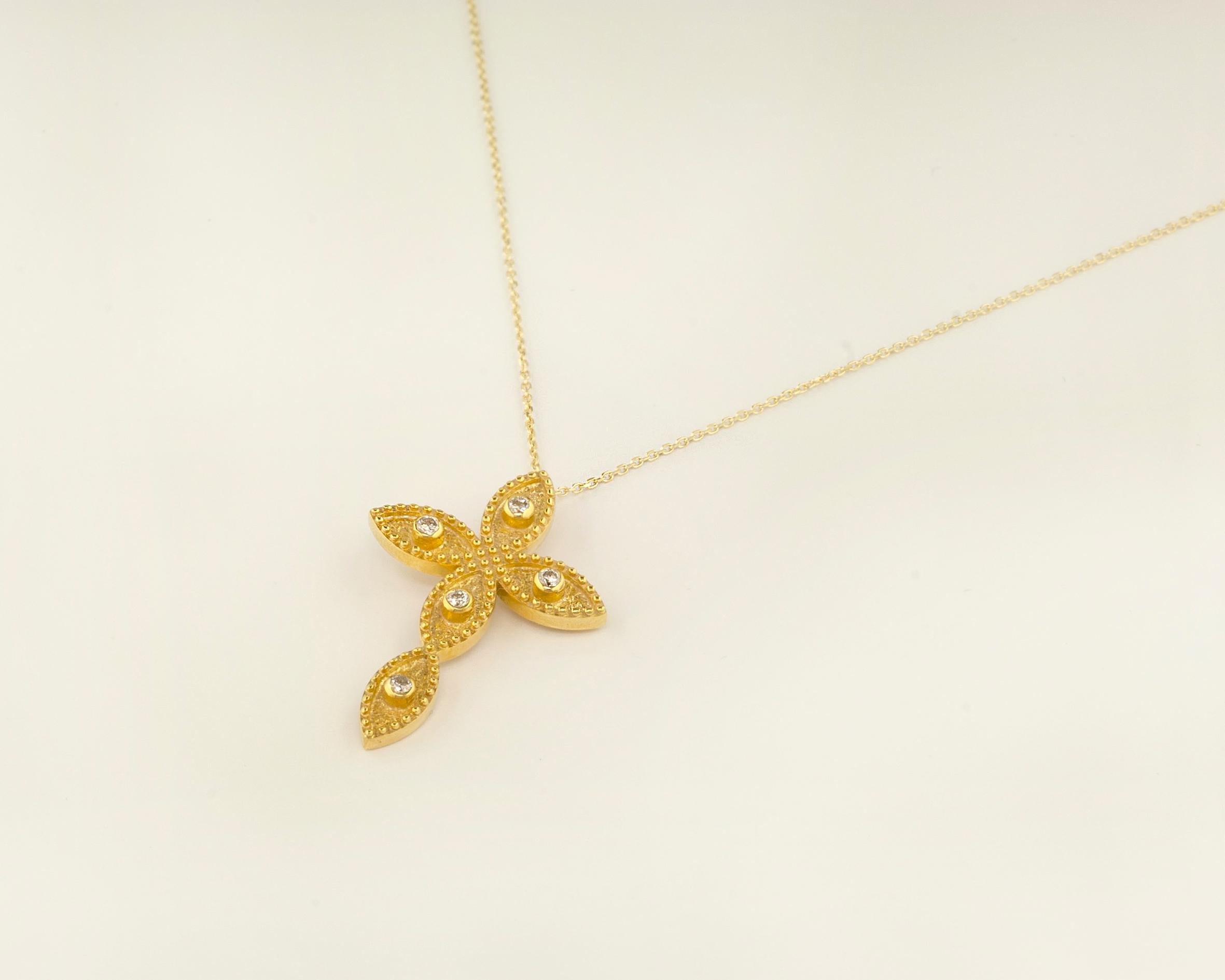 Georgios Collection 18 Karat Yellow Gold Diamond Byzantine Style Cross and Chain 7