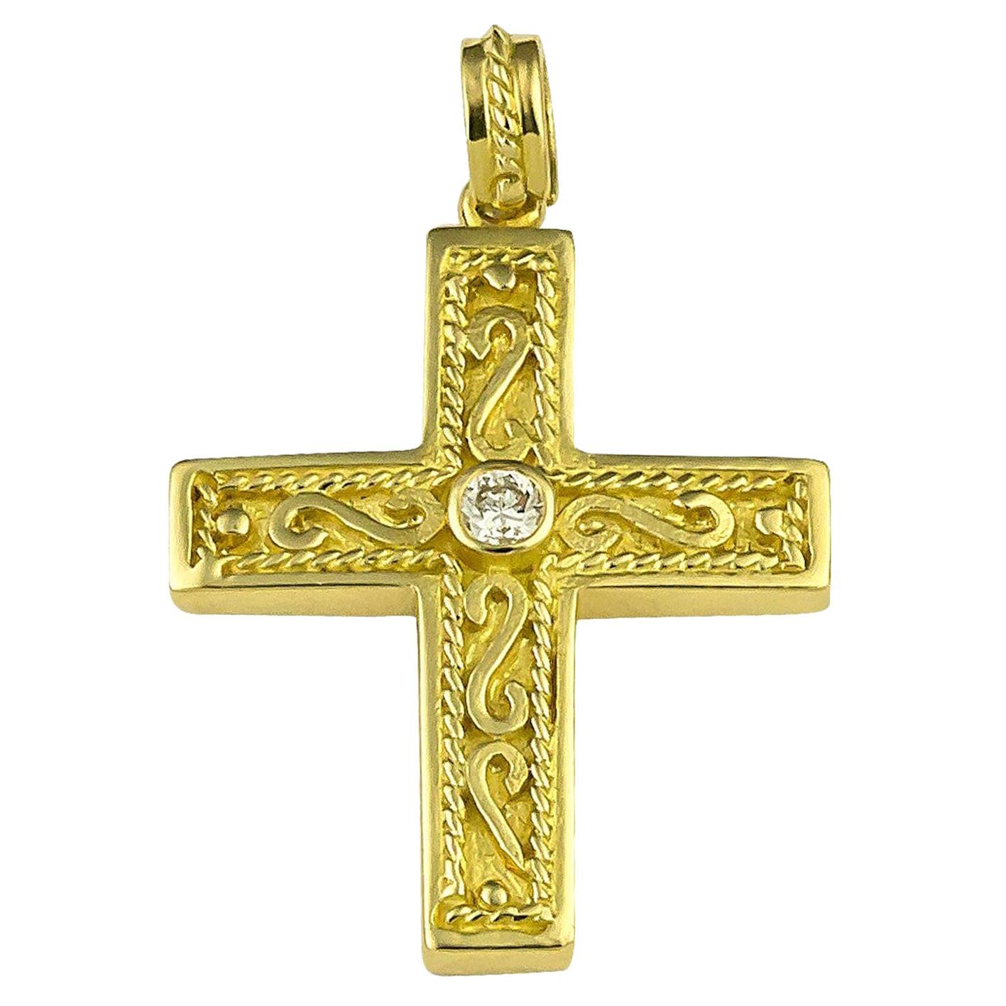 Georgios Kollektion 18 Karat Gelbgold Diamant Byzantinischer Stil Kompliziertes Kreuz