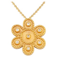 Georgios Collection 18 Karat Yellow Gold Diamond Flower Pendant with Granulation