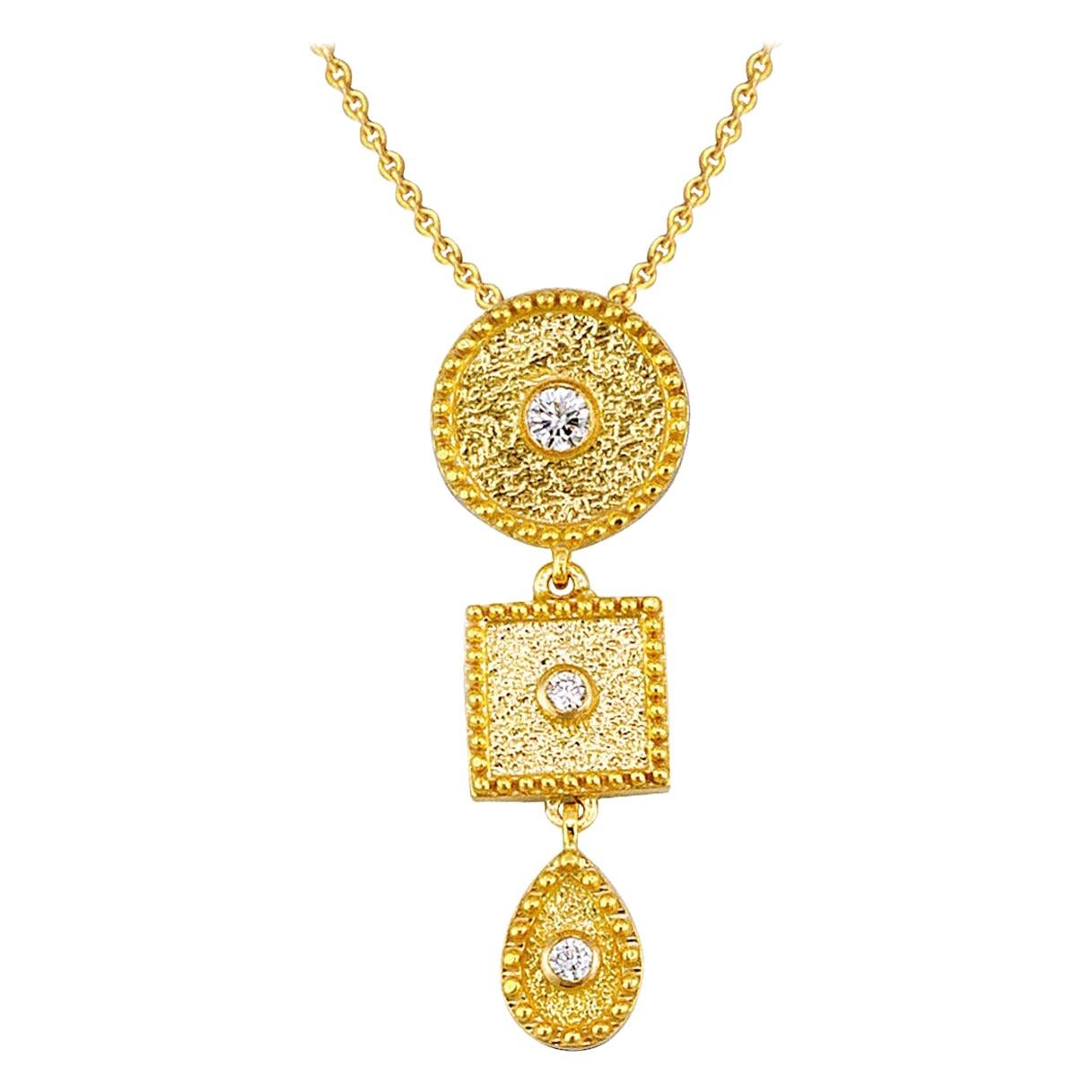 Georgios Collection 18 Karat Yellow Gold Diamond Pendant with Granulation Work For Sale