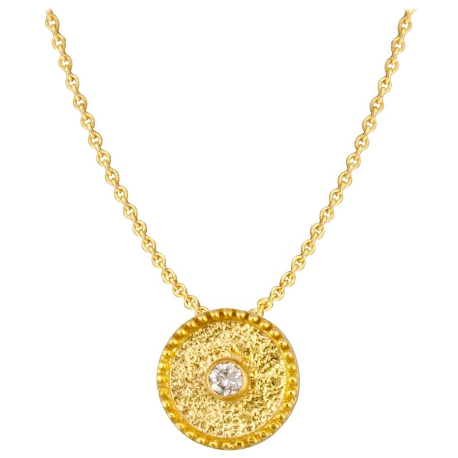 Georgios Collection 18 Karat Yellow Gold Solitaire Diamond Granulation Pendant 