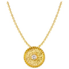 Georgios Collection 18 Karat Yellow Gold Solitaire Diamond Granulation Pendant 