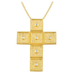 Georgios Collection 18 Karat Yellow Gold Diamond Square Cross with Chain