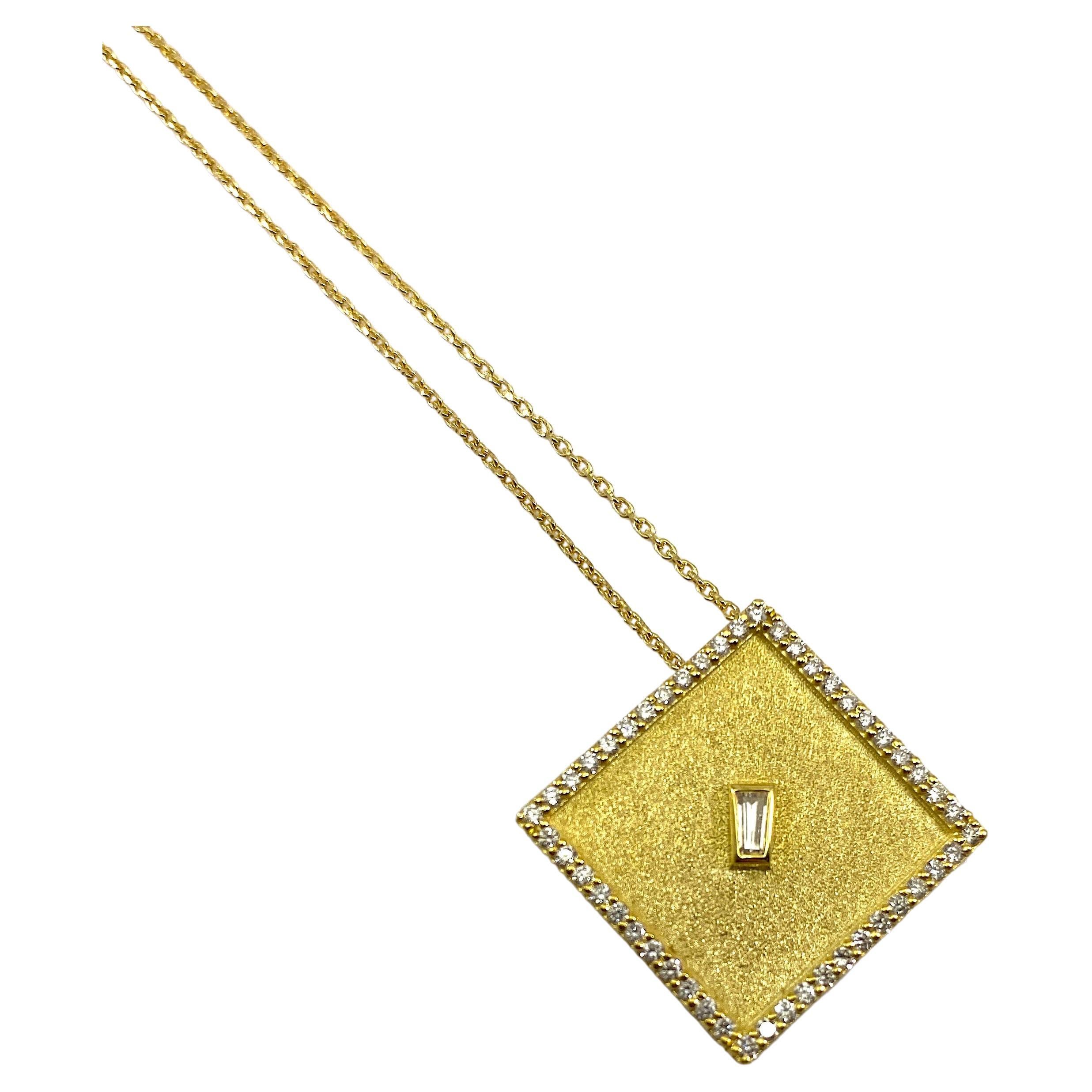 Georgios Collection 18 Karat Yellow Gold Diamond Square Pendant with Chain For Sale
