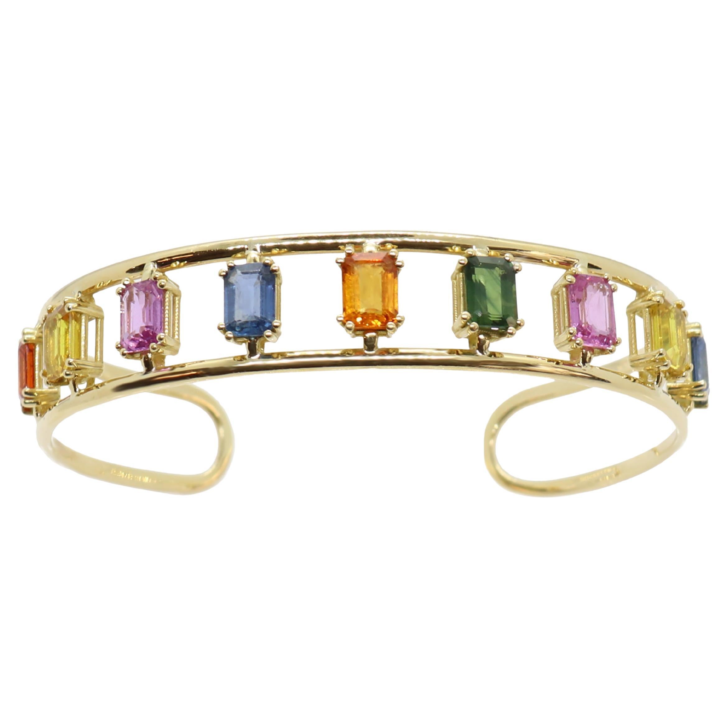 Georgios Kollektion 18 Karat Gelbgold Manschettenarmband mit mehreren Saphiren