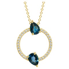 Georgios Collection 18 Karat Yellow Gold Pear London Blue Topaz Circle Pendant