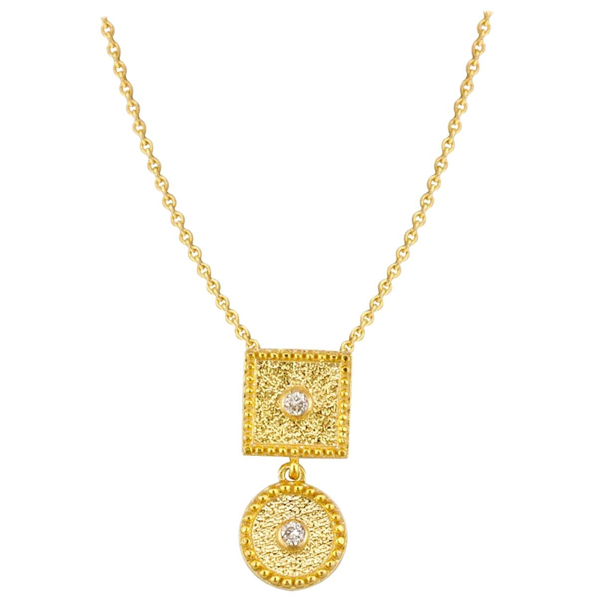 Georgios Collection, Kleiner Diamant-Tropfen-Anhänger mit Kette, 18 Karat Gelbgold