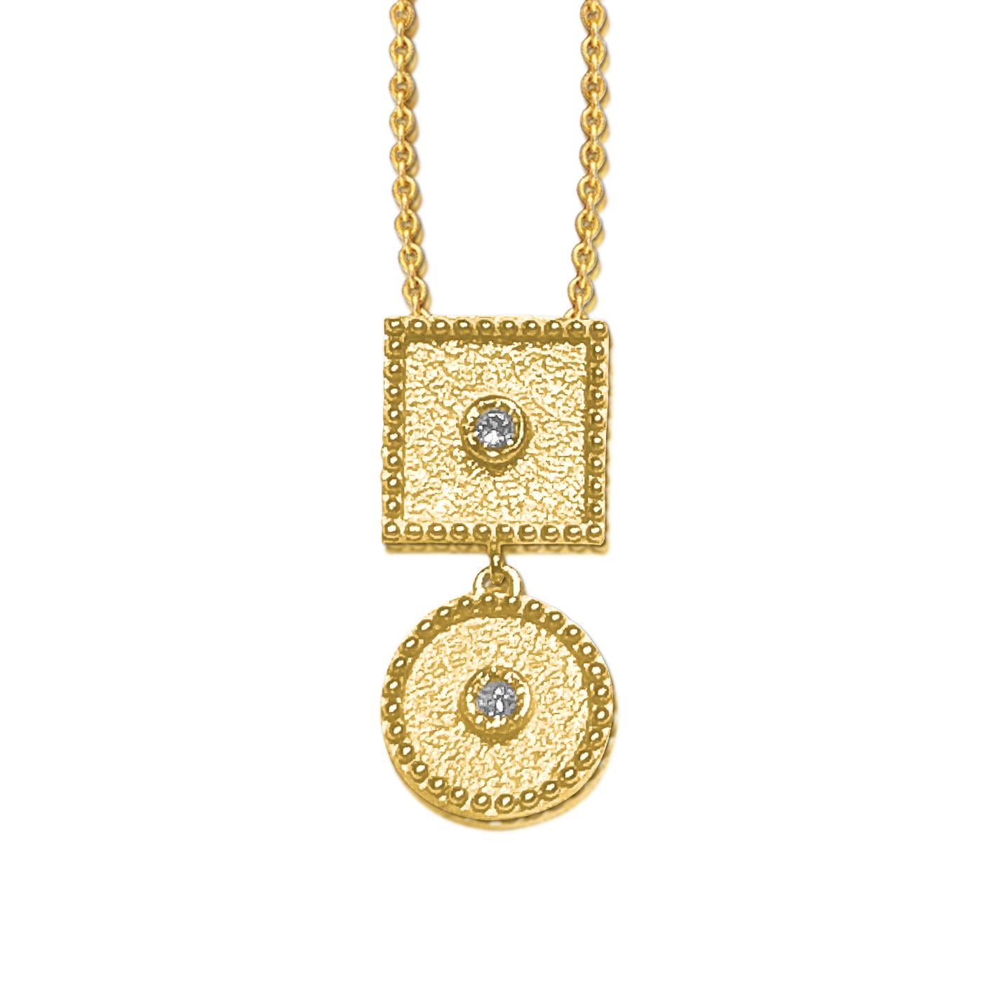 Brilliant Cut Georgios Collection 18 Karat Yellow Gold Small Diamond Pendant with Granulation For Sale