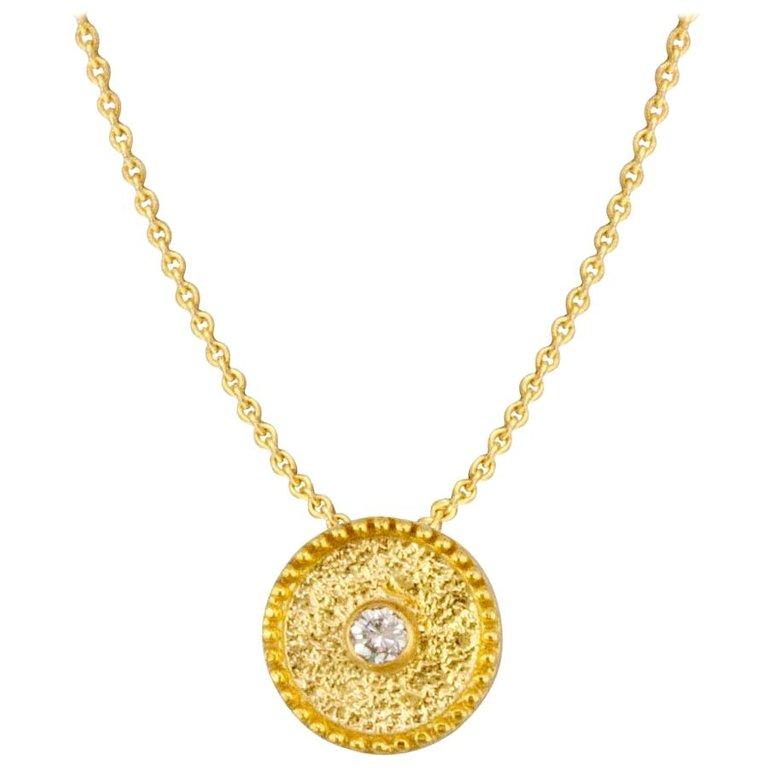 Georgios Collection 18 Karat Yellow Gold Solitaire Diamond Granulation Pendant In New Condition In Astoria, NY