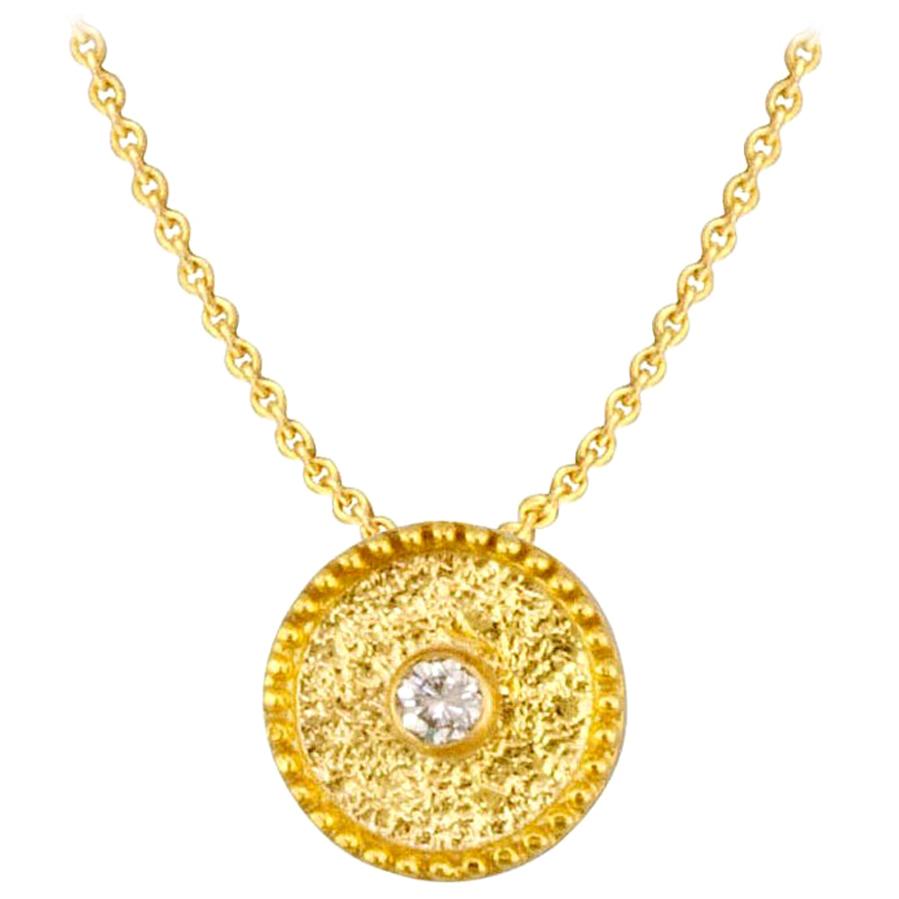 Georgios Collection 18 Karat Yellow Gold Solitaire Diamond Granulation Pendant