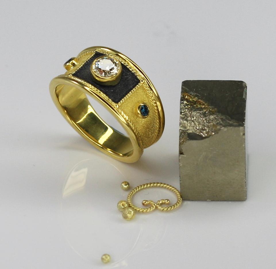 Georgios Collections   18 Karat Yellow Gold and Black Rhodium Diamond Wide Ring For Sale 4