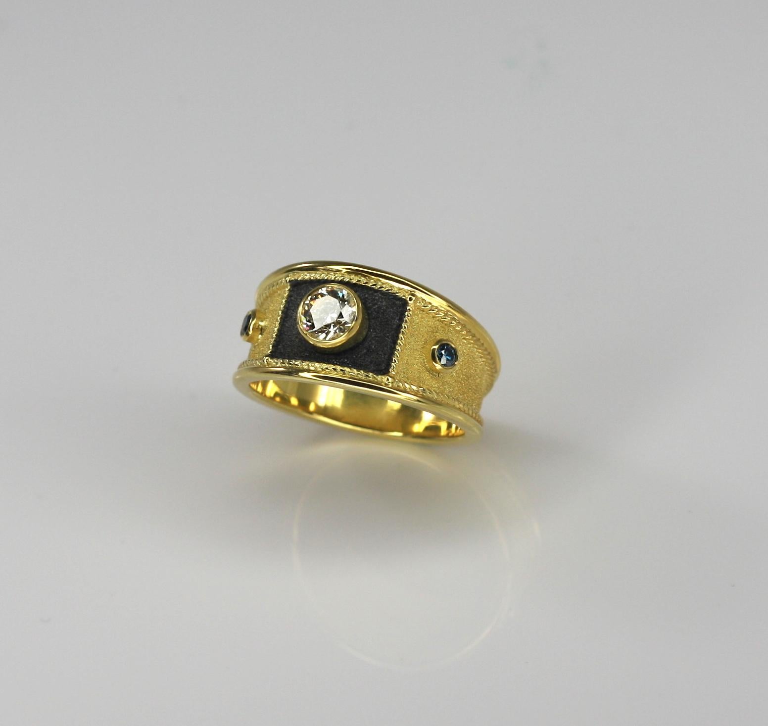 Byzantine Georgios Collections   18 Karat Yellow Gold and Black Rhodium Diamond Wide Ring For Sale
