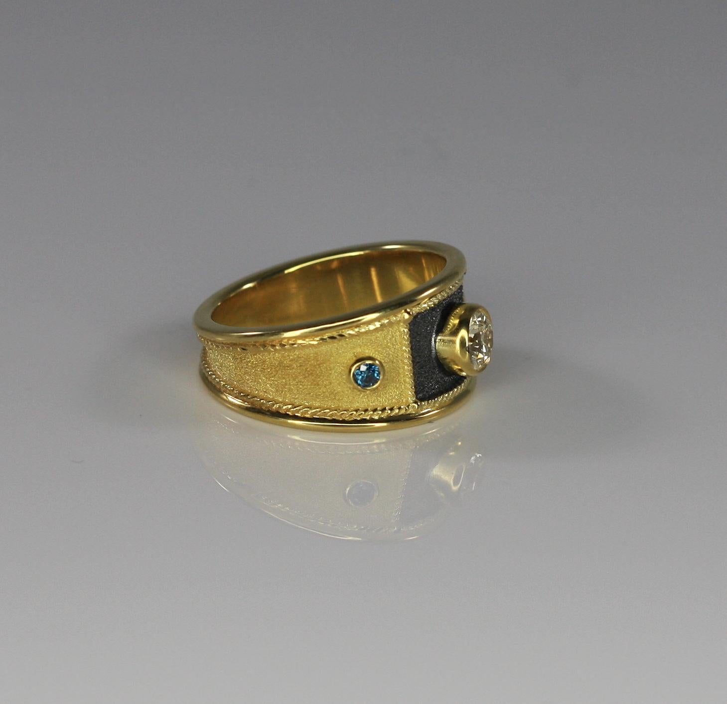Georgios Collections   18 Karat Yellow Gold and Black Rhodium Diamond Wide Ring For Sale 1