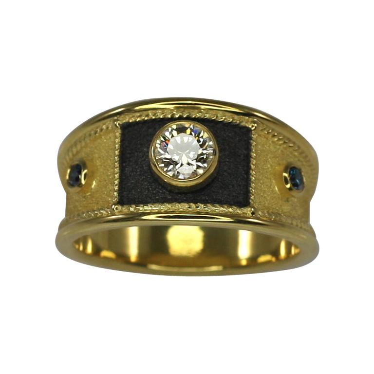 Georgios Collections   18 Karat Yellow Gold and Black Rhodium Diamond Wide Ring