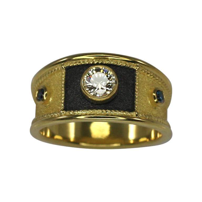 Georgios Collections   18 Karat Yellow Gold and Black Rhodium Diamond Wide Ring  For Sale