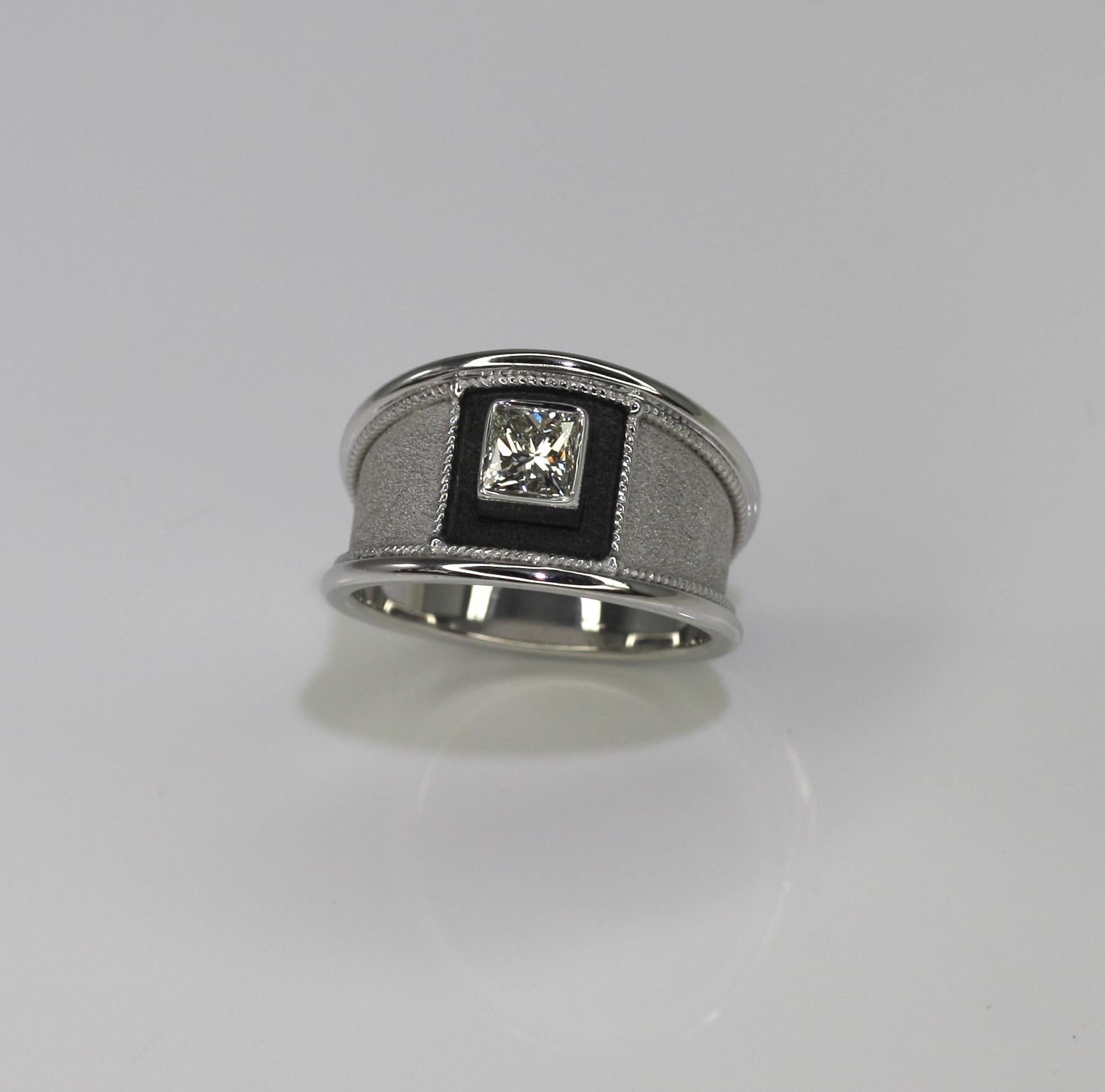 Georgios Collections Breiter Ring aus 18 Karat Weißgold und schwarzem Rhodium Diamant im Angebot 1