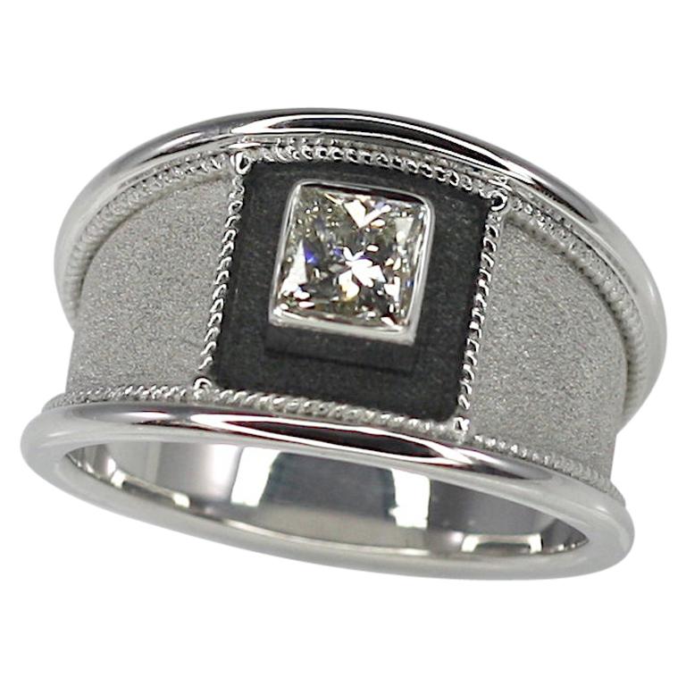 Bague large Georgios Collections en or blanc 18 carats et diamants rhodiés noirs