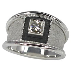 Anello largo con diamante in oro bianco 18 carati e rodio nero di Georgios Collections