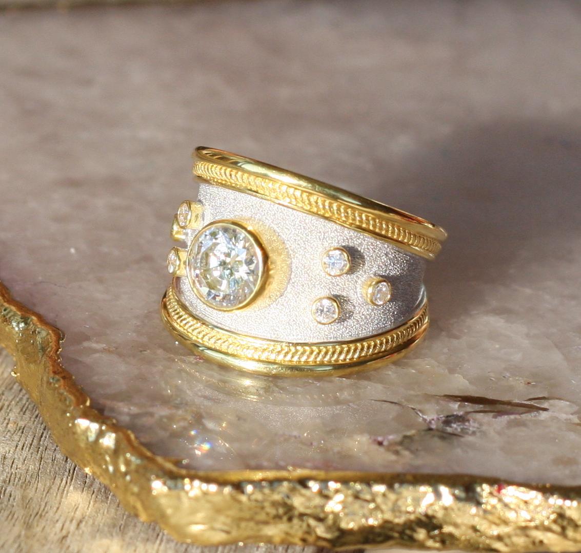 Georgios Collections 18 Karat Gelbgold Diamant Zweifarbiger breiter Bandring im Angebot 5