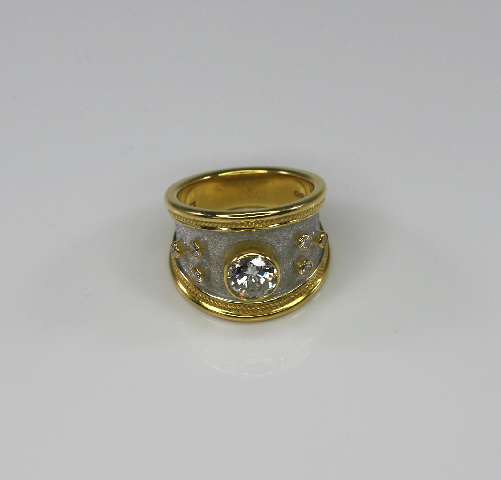 Georgios Collections 18 Karat Gelbgold Diamant Zweifarbiger breiter Bandring (Rundschliff) im Angebot