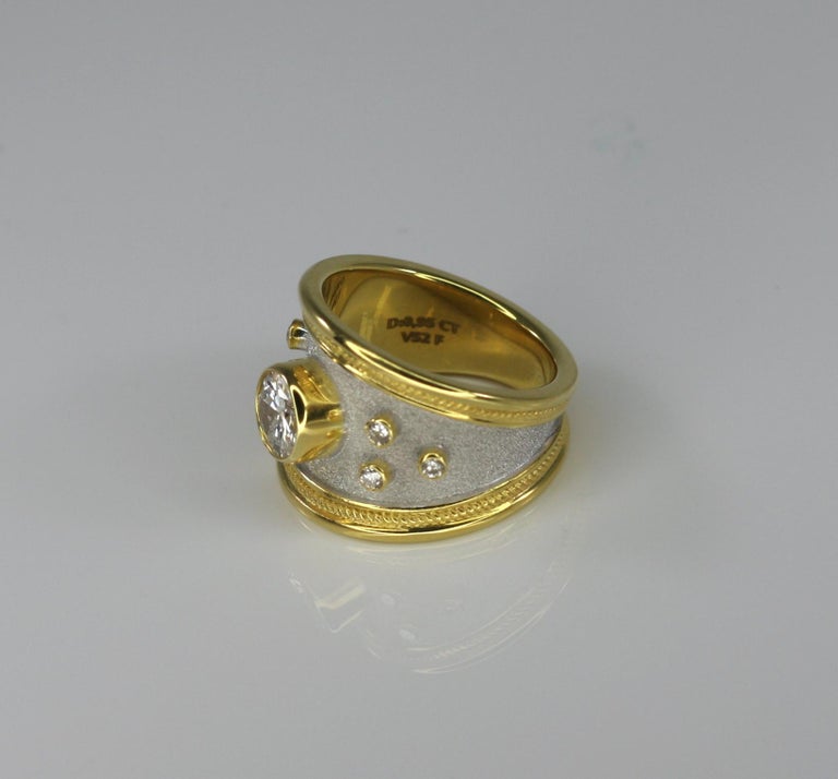 Georgios Collections 18 Karat Yellow Gold Diamond Two-tone Wide Band Ring In New Condition For Sale In Astoria, NY