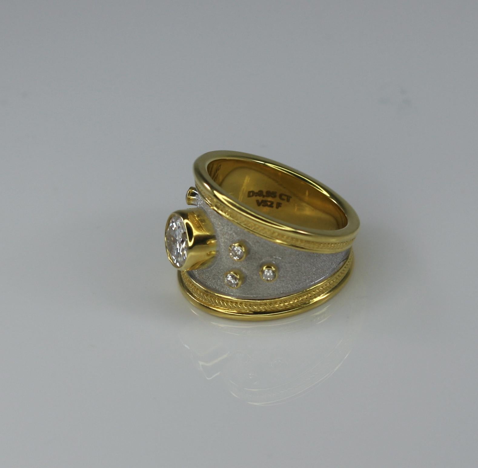 Georgios Collections 18 Karat Gelbgold Diamant Zweifarbiger breiter Bandring für Damen oder Herren im Angebot