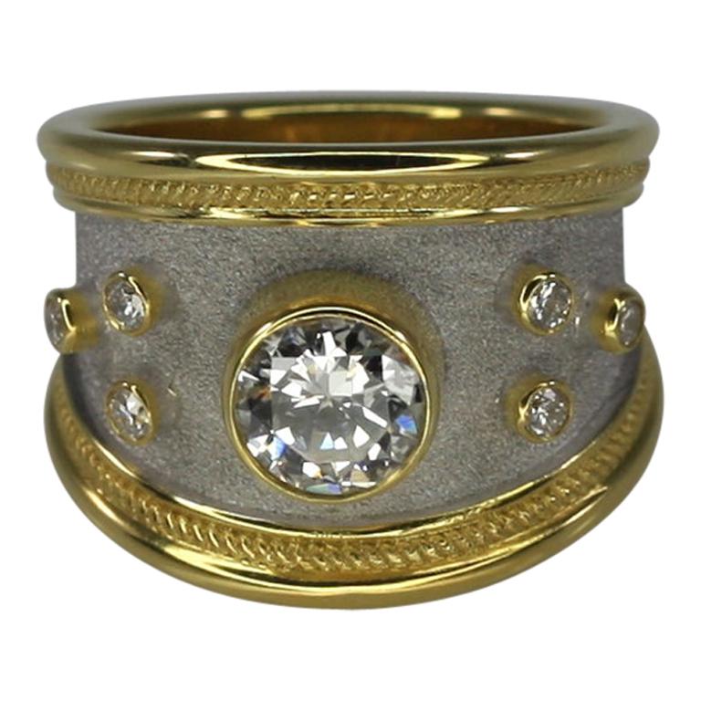 Georgios Collections 18 Karat Gelbgold Diamant Zweifarbiger breiter Bandring im Angebot