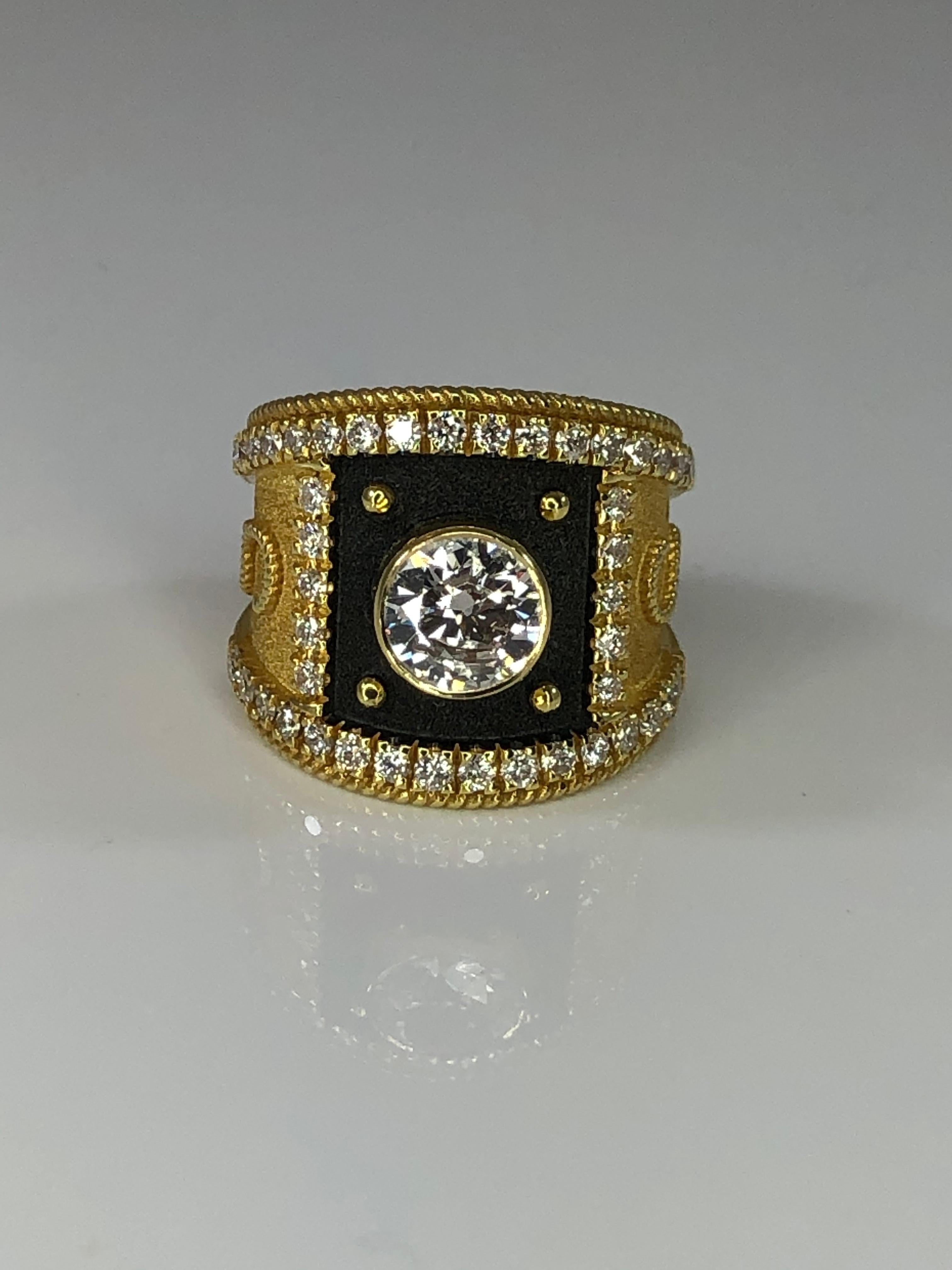 Georgios Collections Bague à anneau solitaire bicolore en diamants 18 carats et rhodium en vente 3