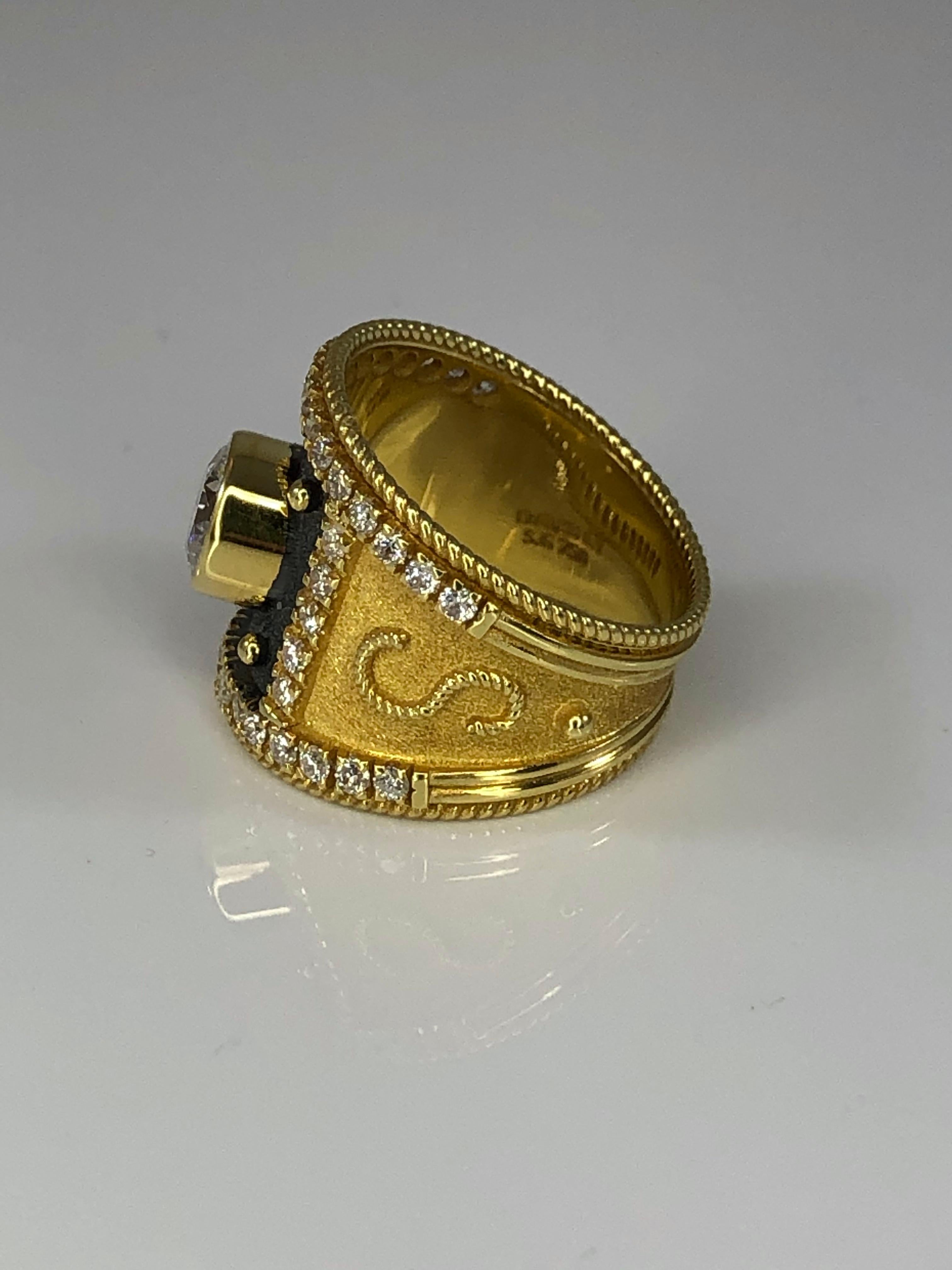 Georgios Collections 18 Karat Diamond Solitaire Two-Tone Band Ring with Rhodium In New Condition For Sale In Astoria, NY