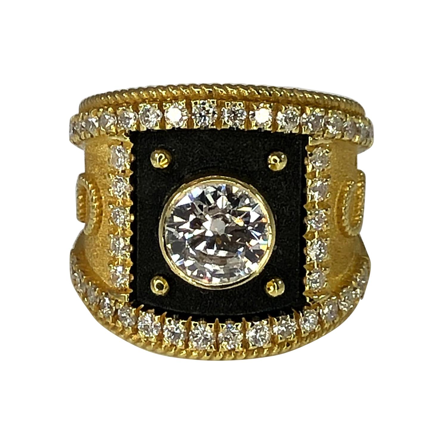 Georgios Collections Bague à anneau solitaire bicolore en diamants 18 carats et rhodium