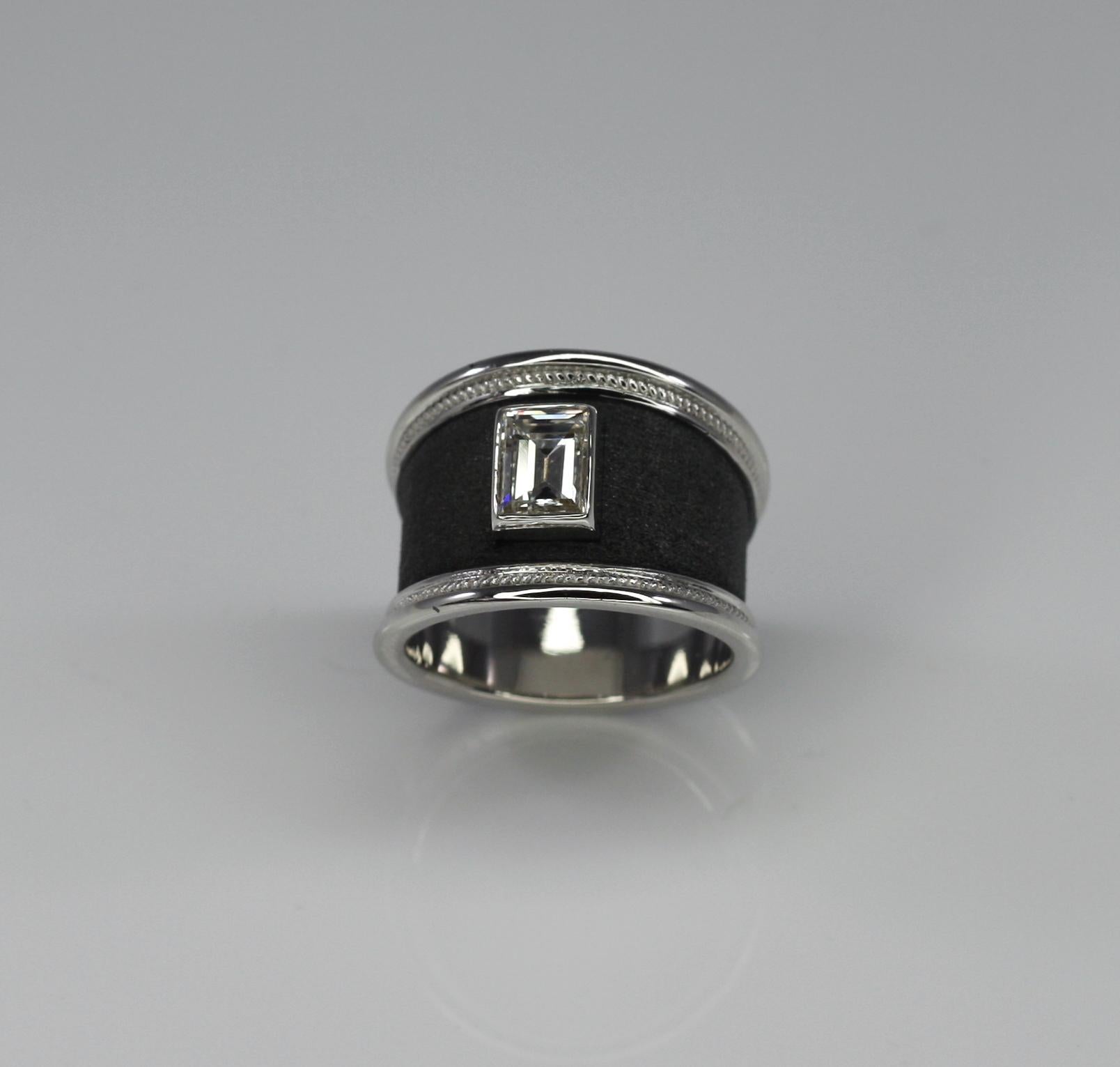 Contemporary Georgios Collections 18 Karat White Gold and Black Rhodium Diamond Wide Ring For Sale