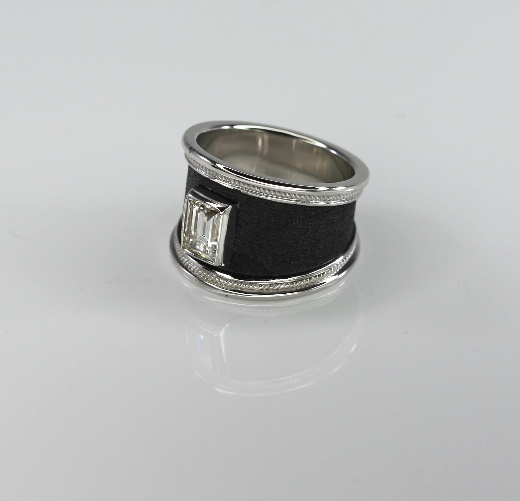 Georgios Collections 18 Karat White Gold and Black Rhodium Diamond Wide Ring In New Condition For Sale In Astoria, NY