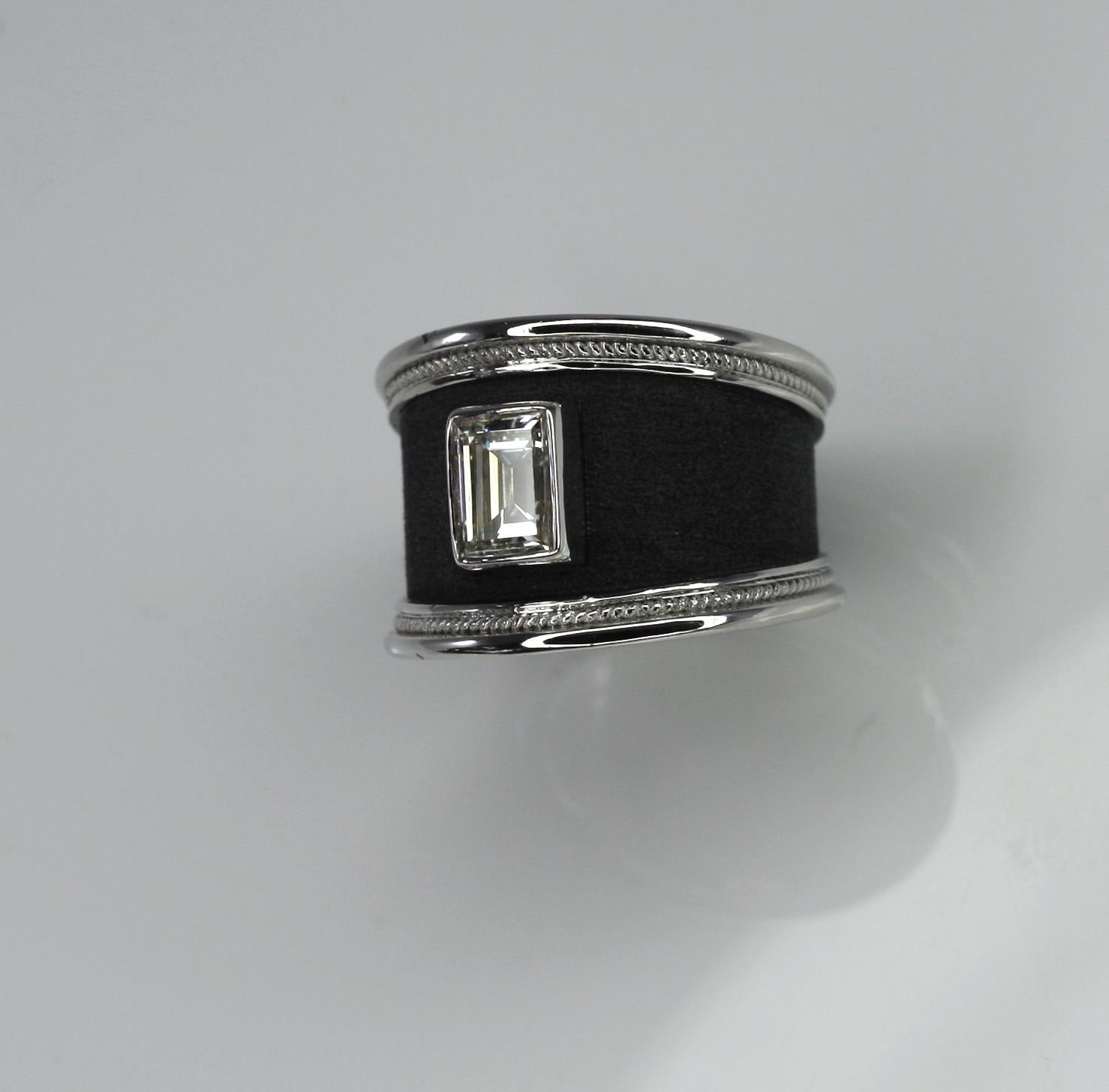 Georgios Collections 18 Karat White Gold and Black Rhodium Diamond Wide Ring For Sale 4