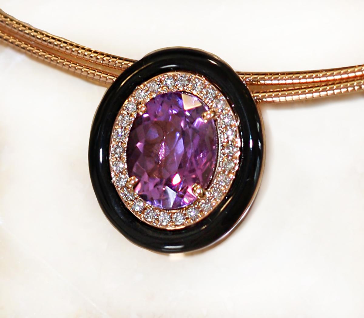 Georgios Collections 18 Karat Gold Amethyst Enamel and Diamond Pendant Necklace For Sale 6