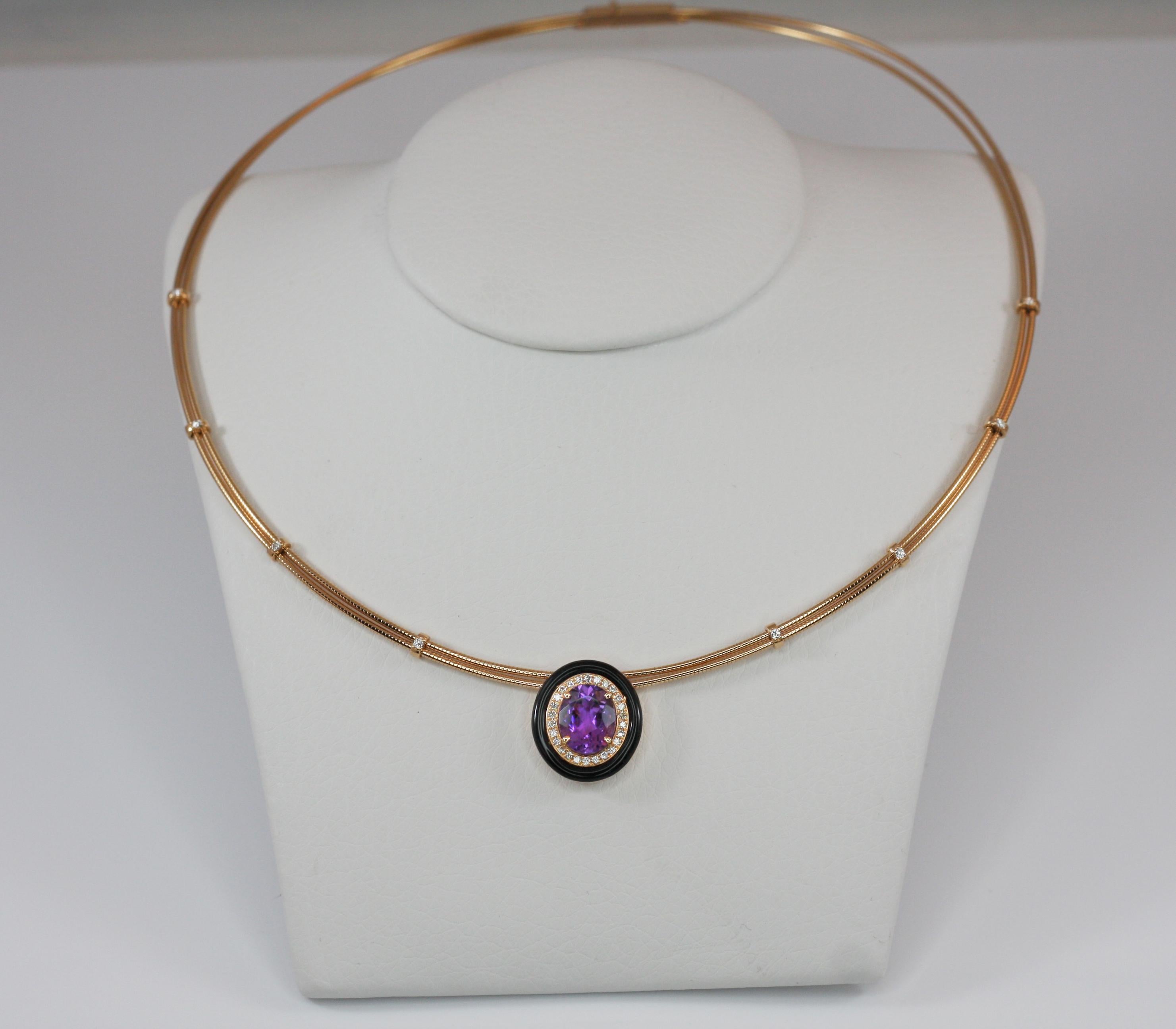 Georgios Collections 18 Karat Gold Amethyst Enamel and Diamond Pendant Necklace For Sale 7