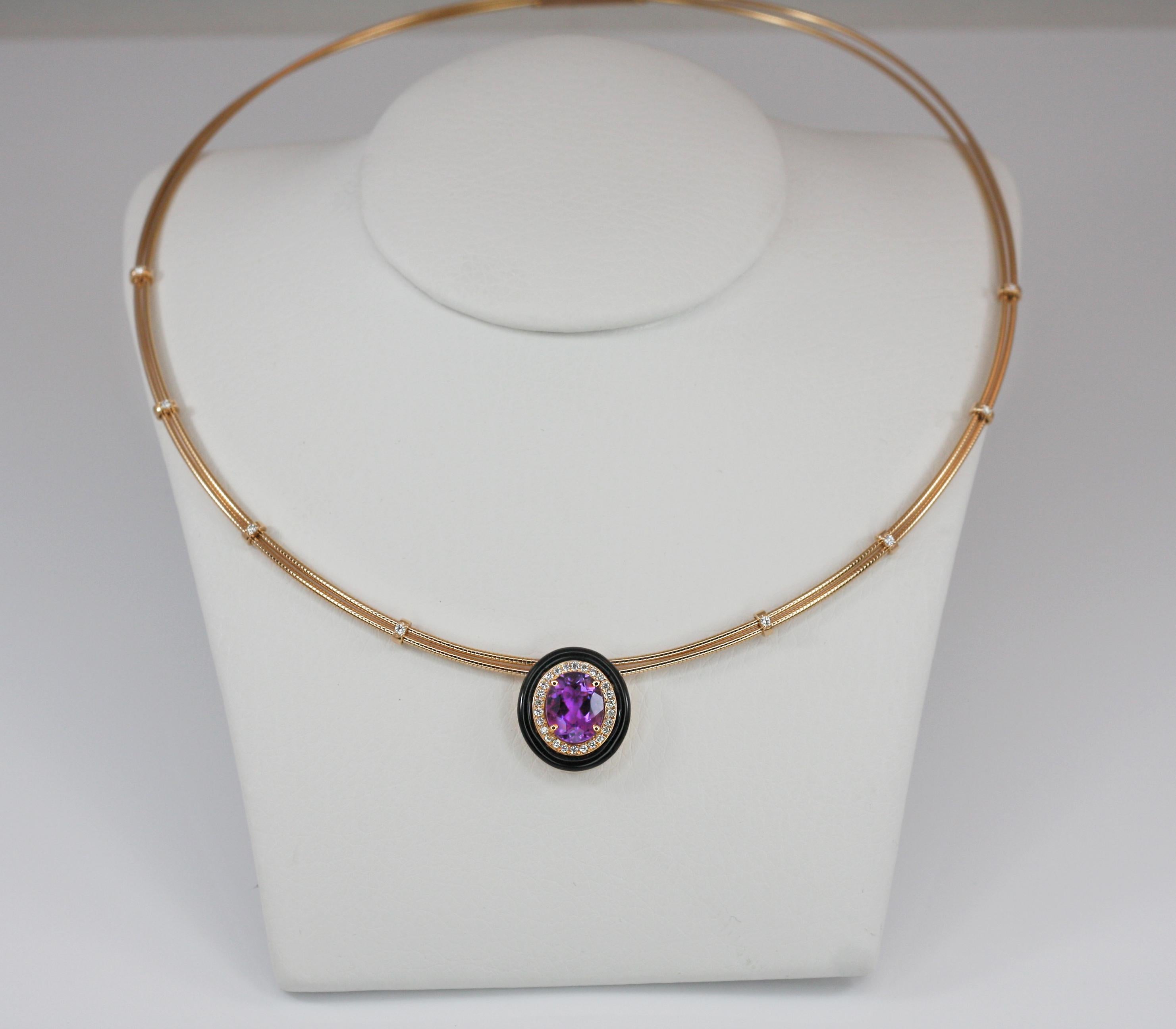 Georgios Collections 18 Karat Gold Amethyst Enamel and Diamond Pendant Necklace For Sale 9