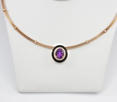 Collana con ciondolo in oro 18 carati, ametista, smalto e diamanti di Georgios Collections