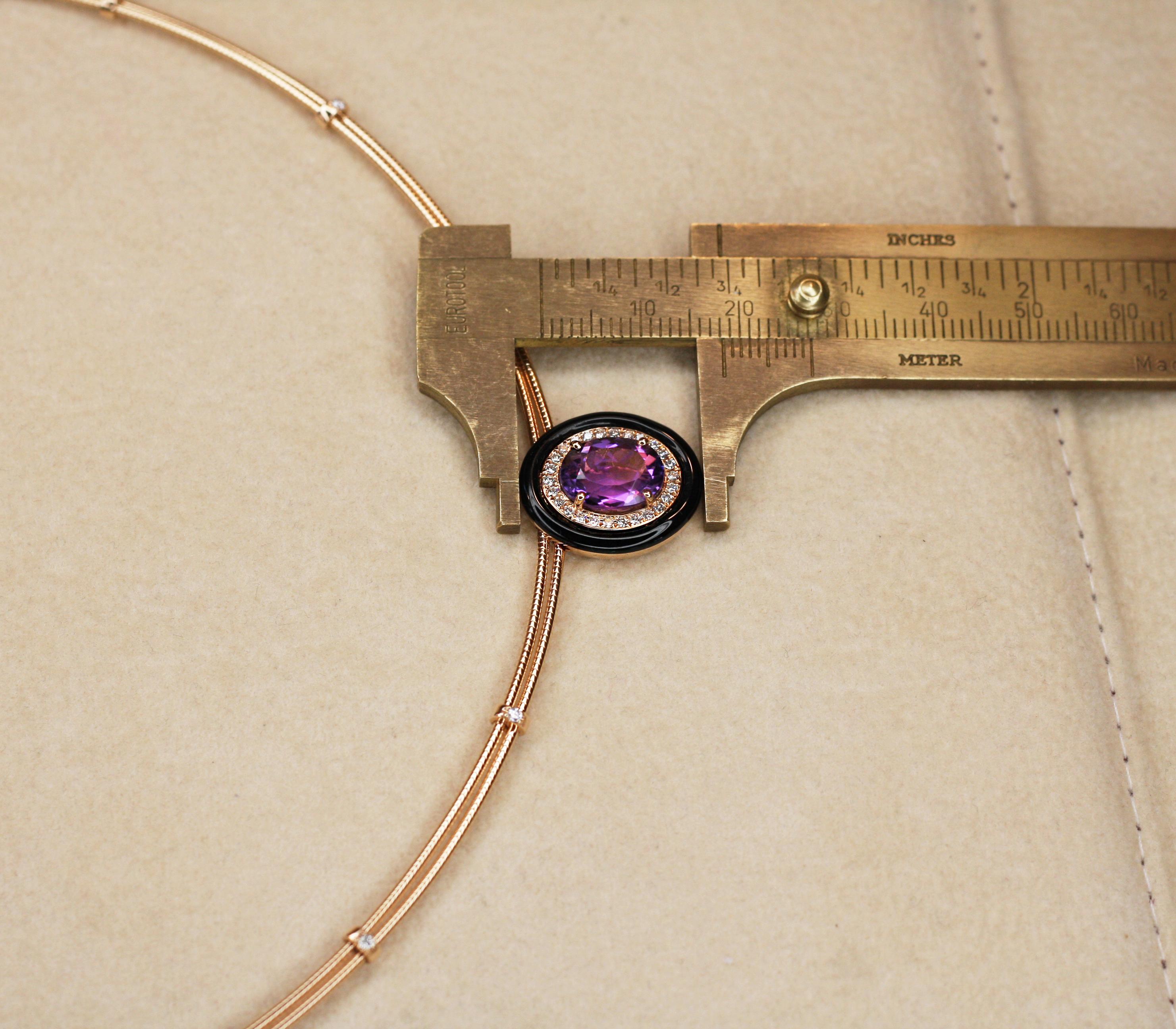 Georgios Collections: 18 Karat Gold Halskette mit Amethyst-Emaille und Diamant-Anhänger im Angebot 2