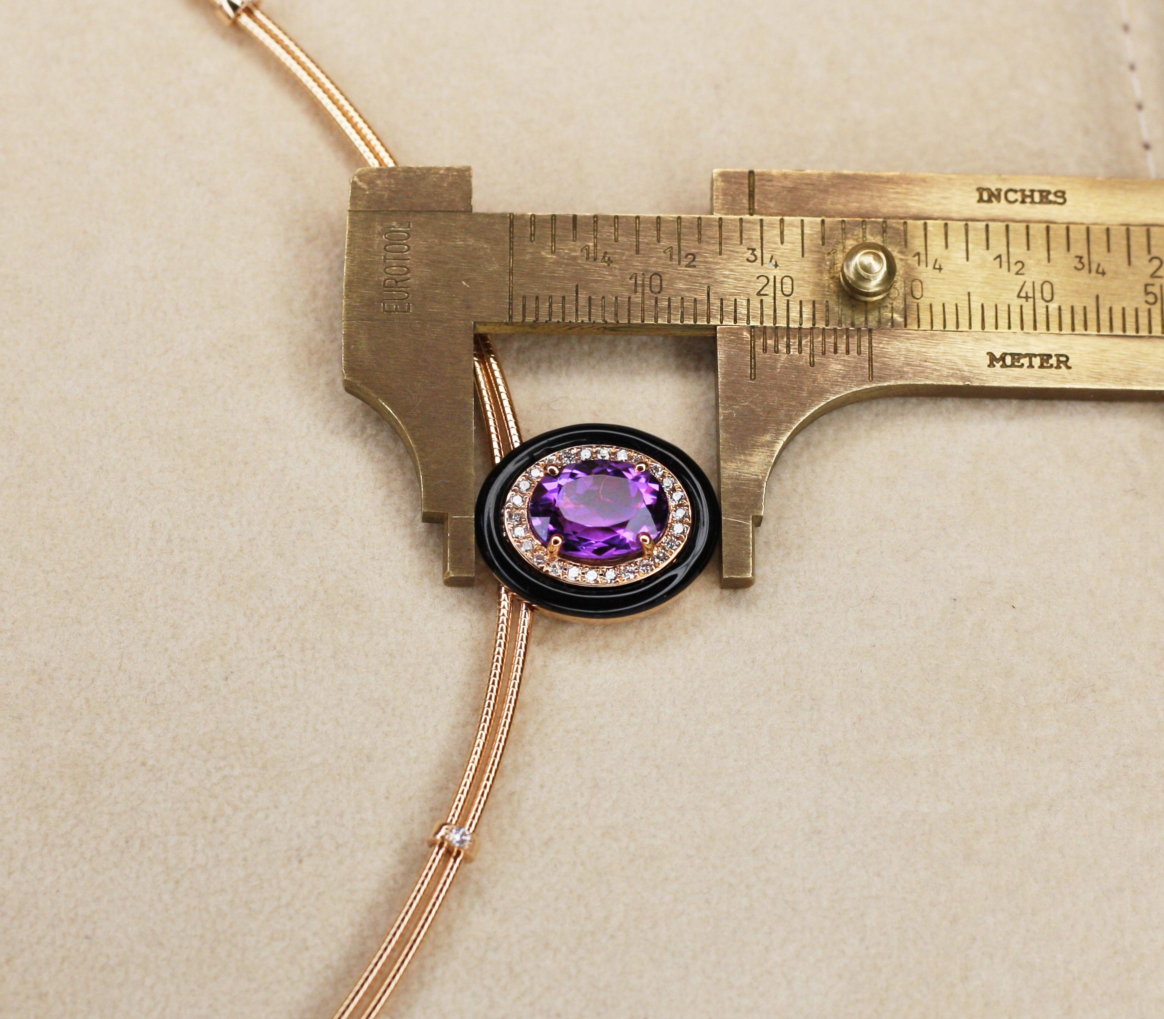 Georgios Collections: 18 Karat Gold Halskette mit Amethyst-Emaille und Diamant-Anhänger im Angebot 3