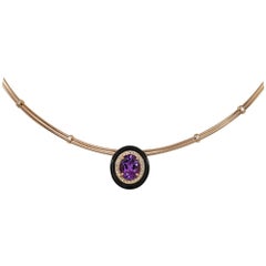 Georgios Collections 18 Karat Gold Amethyst Enamel and Diamond Pendant Necklace